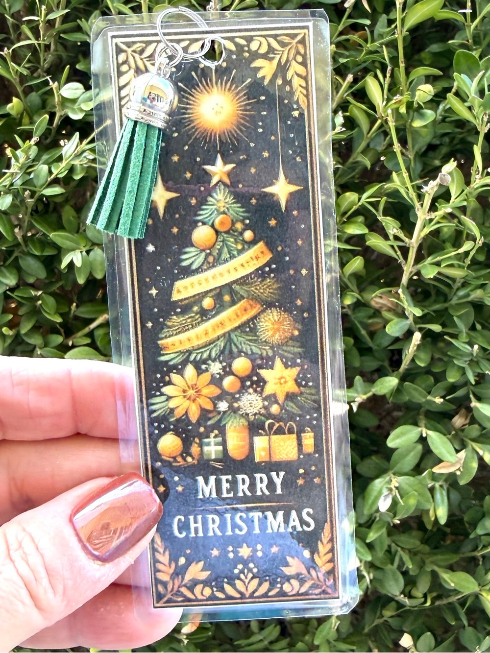 Handmade Merry Christmas Bookmark – Black & Gold Christmas Tree Design